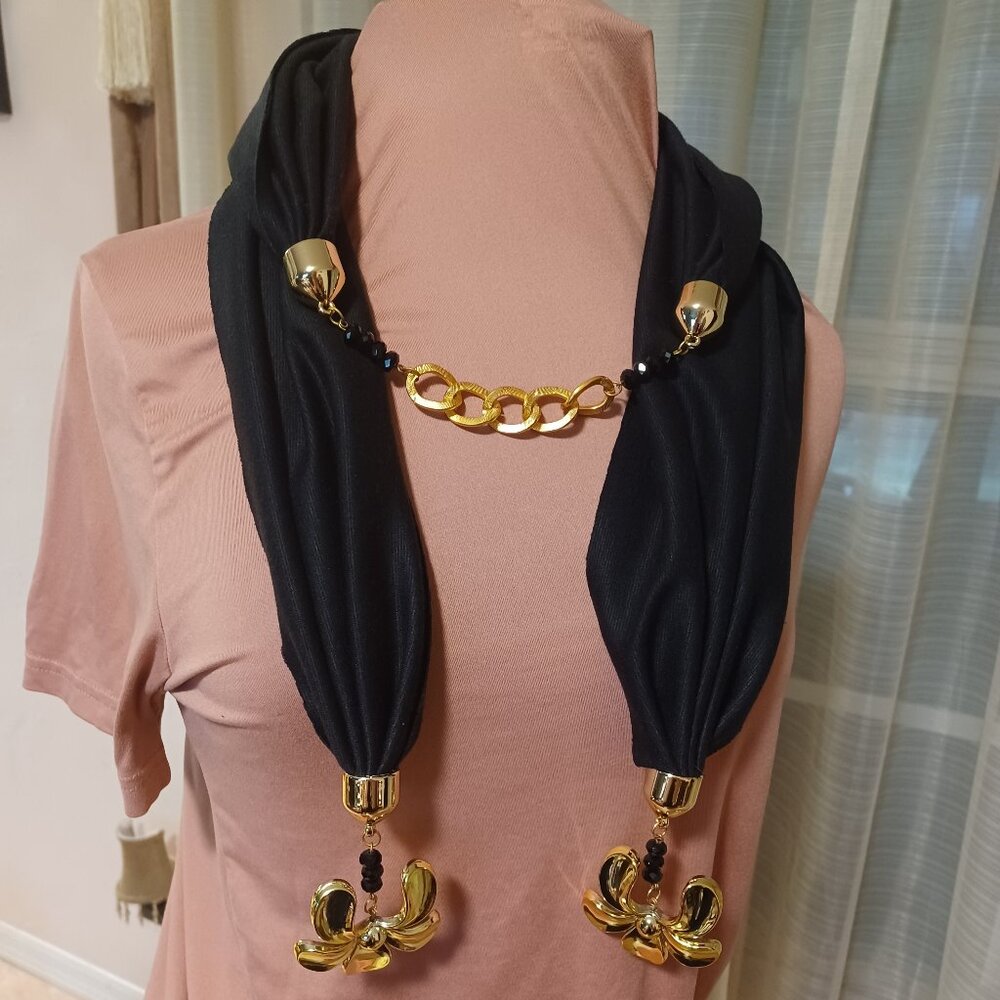 Beautiful Black and Gold 72" Beaded Scarf/Necklace